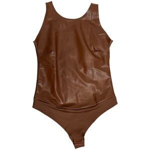 PINSY Vegan Leather Scoop Neck Shapewear Bodysuit